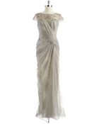 Tadashi Shoji Bead And Lace Capped Sleeve Gown - Lyst