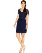 Maison Jules Short-Sleeve Lace-Overlay Pleated Dress - Lyst