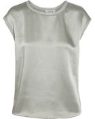 Helmut Lang Leather-Trimmed Satin Top - Lyst