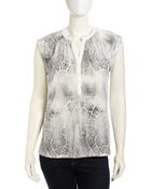 Rebecca Taylor Sleeveless Animal-Print Silk Blouse - Lyst