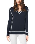 Michael Kors V-Neck Cotton Sweater - Lyst