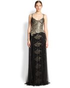 Notte By Marchesa Metallic Lace Peplum Gown - Lyst