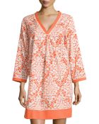 Oscar de la Renta Printed Bracelet-Sleeve Short Caftan - Lyst