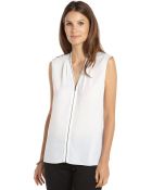 Tahari White Woven Zip Front Sleeveless 'Tessa' Blouse - Lyst