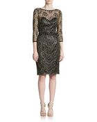 Theia Metallic Lace Sweetheart Sheath Dress - Lyst