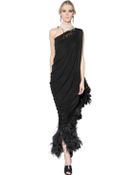 Lanvin Feathered Viscose Jersey Long Dress - Lyst
