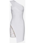 Hervé Léger Asymmetric One Shoulder Bandage Dress - Lyst