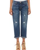 Current/Elliott The Boyfriend" Distressed Cropped Jeans - Lyst