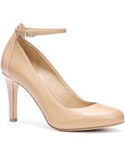 Ann Taylor Rhea Embossed Leather Ankle Strap Heels - Lyst
