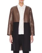 Marni Leather/Felt Long Coat - Lyst