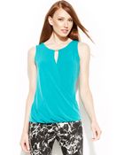 Calvin Klein Sleeveless Draped Keyhole Top - Lyst