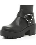 River Island Black Harness Trim Platform Ankle Boots - Lyst