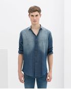 Zara Large Print Denim Shirt - Lyst
