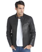 Vince Camuto Black Leather Tab Collar Zip Front Jacket - Lyst