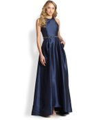 Ml Monique Lhuillier Cross-Back Beaded Gown - Lyst