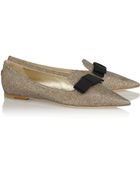 Jimmy Choo Gala Textured-Lamé Point-Toe Flats - Lyst