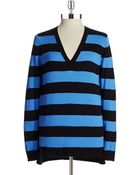 MICHAEL Michael Kors Striped V-Neck Sweater - Lyst