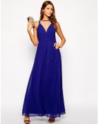 Little Mistress Plunge Neck Maxi Dress With Embellished Neck - Lyst