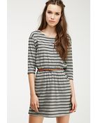 Forever 21 Stripe Print Belted Dress - Lyst