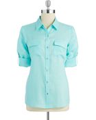 Calvin Klein Linen Button-Down Blouse - Lyst