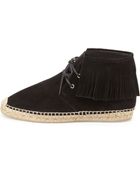 Saint Laurent Suede Fringe Lace-Up Espadrille Bootie - Lyst