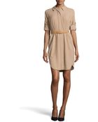 Halston Long-Sleeve Belted Silk Shirtdress - Lyst