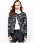 Ann Taylor Petite Faux Leather Trim Tweed Jacket - Lyst