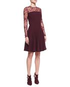 Elie Saab Sheer-Lace-Top Long-Sleeve Dress - Lyst