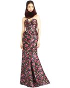 Oscar de la Renta Painted Rose Print Mikado Peplum Gown - Lyst