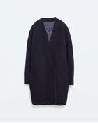 Zara Wool Coat With Crossover Collar - Lyst