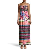 Sue Wong Strapless Floral-Print Satin Maxi Dress - Lyst