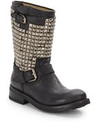 Ash Studded Leather Biker Boots/Silver - Lyst