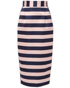 Kaelen Striped High Waisted Pencil Skirt - Lyst