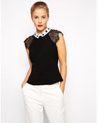 Asos Premium Top With Lace Sleeves And Embellished Collar - Lyst
