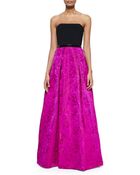 Theia Strapless Colorblock Floral-skirt Gown - Lyst