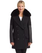 Diane von Furstenberg Fur Accented Double Breasted Coat - Lyst