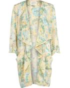 River Island Cream Floral Print Longline Waterfall Jacket - Lyst