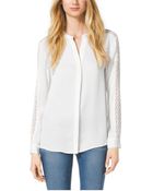Michael Kors Lace-Trim Silk Blouse - Lyst