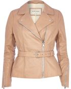 River Island Pink Leather Peplum Jacket - Lyst
