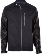 River Island Navy Leatherlook Sleeve Biker Jacket - Lyst