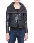 Bagatelle Leather Moto Jacket With Knit Collar - Lyst