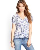 Love 21 Knotted Floral Vneck Tee - Lyst