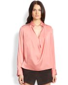 Halston Heritage Silk Cowl-Front Blouse - Lyst
