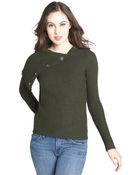 Autumn Cashmere Jungle Green Ribbed Cashmere Blend Snap Cowl Neck Sweater - Lyst