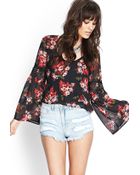Forever 21 Rose Print Woven Blouse - Lyst