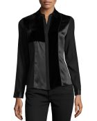 Lafayette 148 New York Allura Velvet-Inset Satin Blouse - Lyst