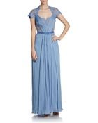 Tadashi Shoji Silk Chiffon Lace Gown - Lyst
