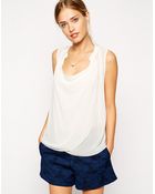 Asos Sleeveless Blouse With Detail Front And Drape Neck - Lyst