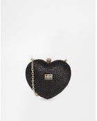 Love Moschino Crystal Heart Clutch In Black - Lyst