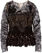 Oscar de la Renta Lace and Silk Chiffon Top - Lyst